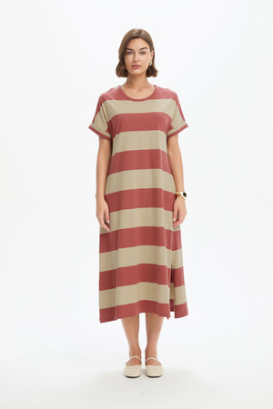 STRIPE EASY MIDI DRESS