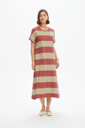 STRIPE EASY MIDI DRESS
