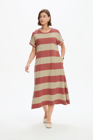 STRIPE EASY MIDI DRESS