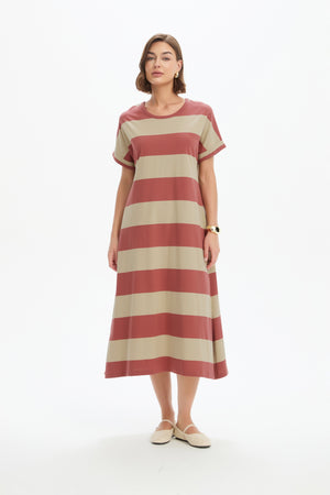 STRIPE EASY MIDI DRESS