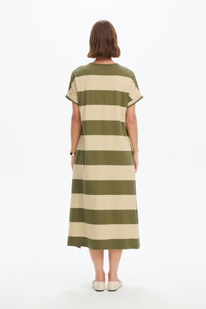 STRIPE EASY MIDI DRESS