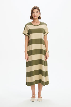 STRIPE EASY MIDI DRESS