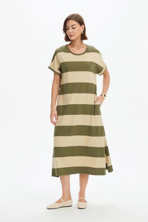 STRIPE EASY MIDI DRESS