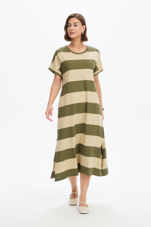 STRIPE EASY MIDI DRESS