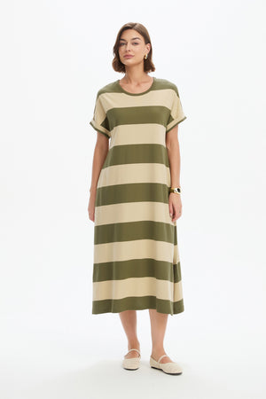 STRIPE EASY MIDI DRESS