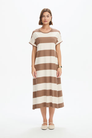 STRIPE EASY MIDI DRESS