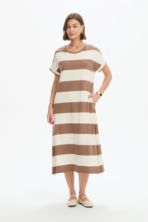 STRIPE EASY MIDI DRESS