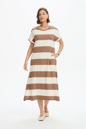 STRIPE EASY MIDI DRESS