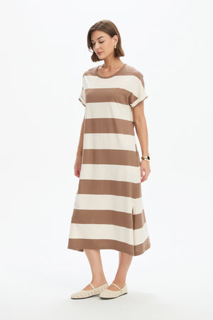STRIPE EASY MIDI DRESS