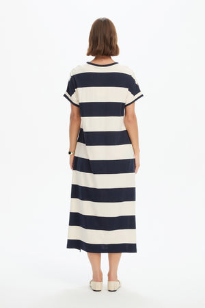 STRIPE EASY MIDI DRESS