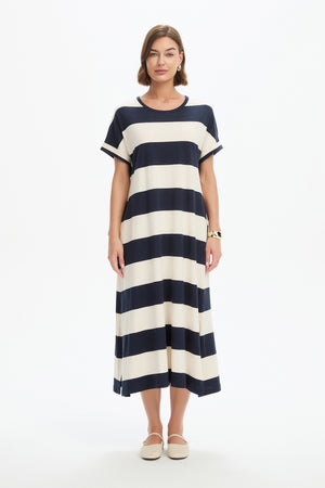 STRIPE EASY MIDI DRESS