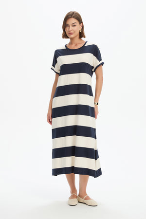 STRIPE EASY MIDI DRESS