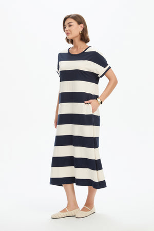 STRIPE EASY MIDI DRESS