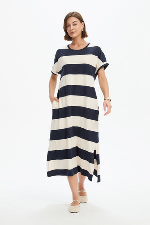 STRIPE EASY MIDI DRESS