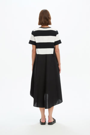 STRIPE HANKY HEM COMBI DRESS