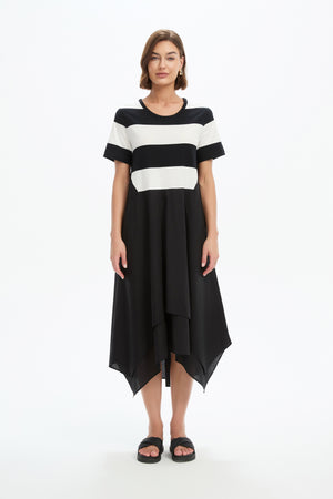 STRIPE HANKY HEM COMBI DRESS