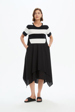 STRIPE HANKY HEM COMBI DRESS