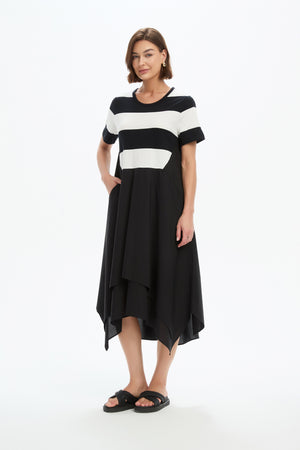 STRIPE HANKY HEM COMBI DRESS