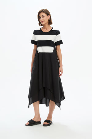 STRIPE HANKY HEM COMBI DRESS