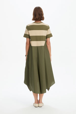 STRIPE HANKY HEM COMBI DRESS
