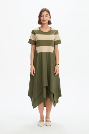 STRIPE HANKY HEM COMBI DRESS