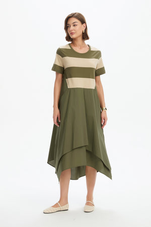 STRIPE HANKY HEM COMBI DRESS