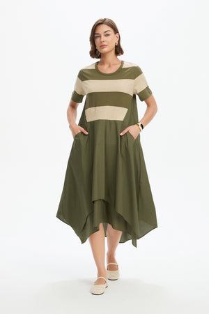 STRIPE HANKY HEM COMBI DRESS