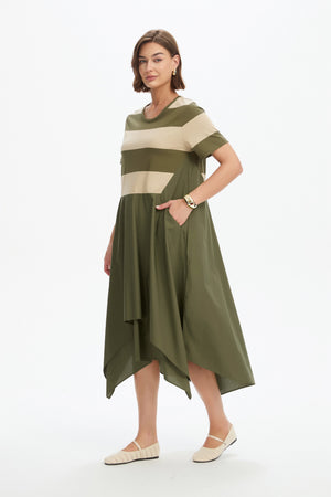 STRIPE HANKY HEM COMBI DRESS