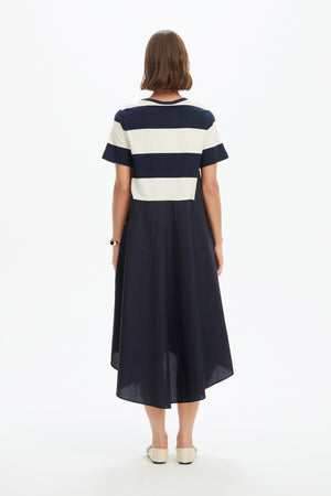 STRIPE HANKY HEM COMBI DRESS