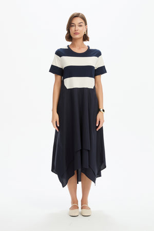 STRIPE HANKY HEM COMBI DRESS
