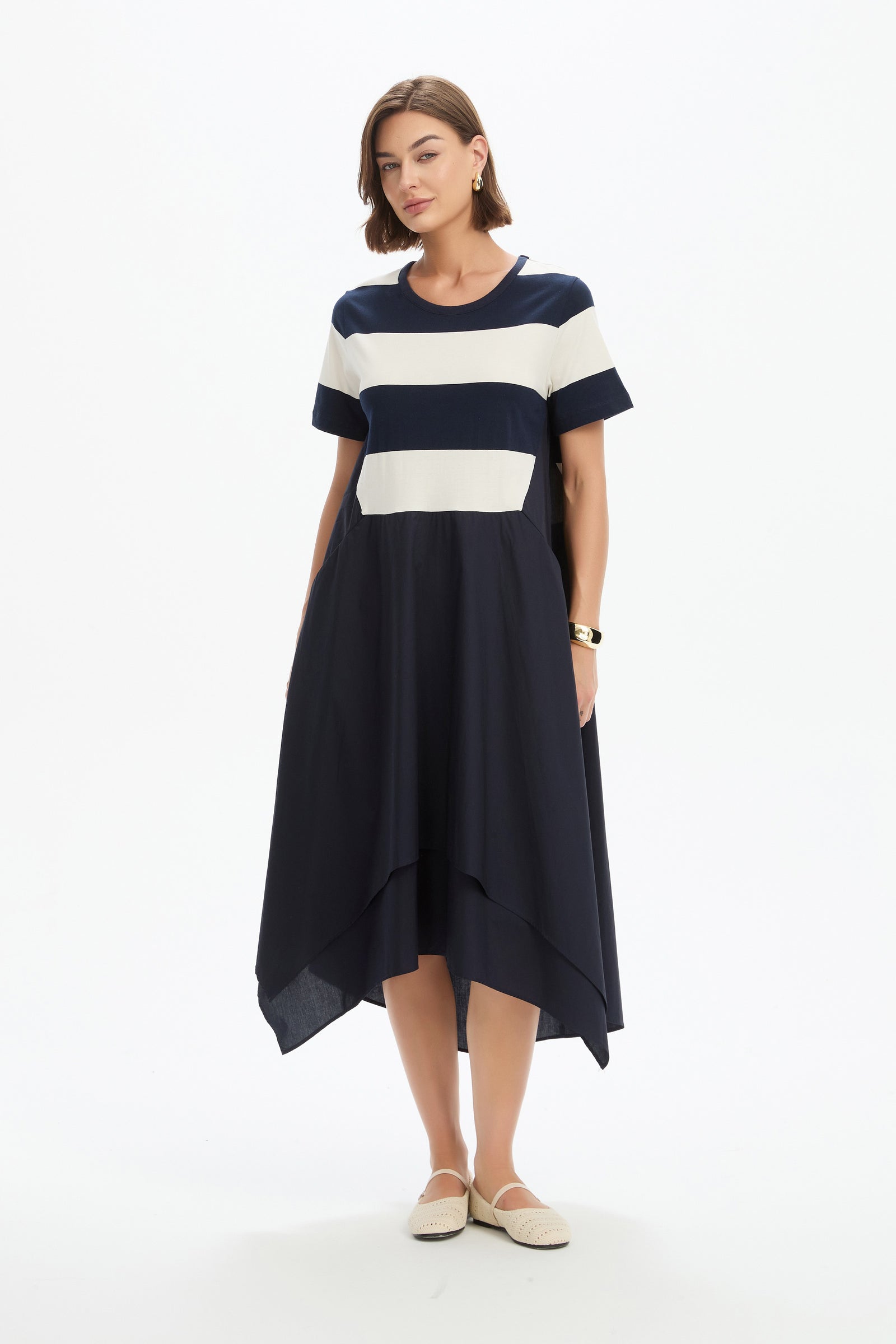 STRIPE HANKY HEM COMBI DRESS