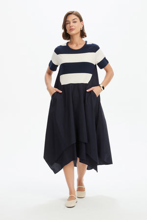 STRIPE HANKY HEM COMBI DRESS