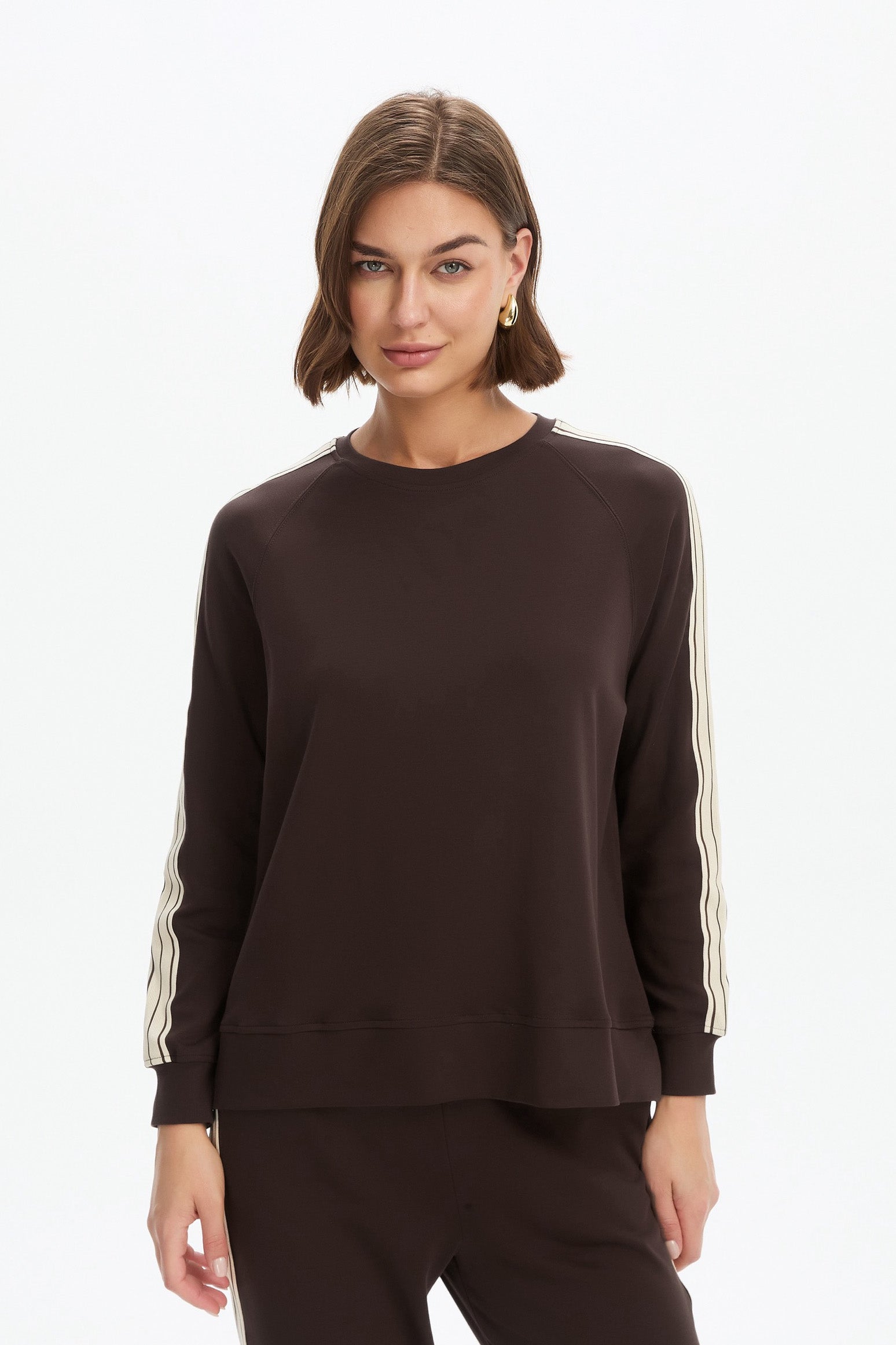 STRIPE SLEEVE SUMMER SWEAT chocolate