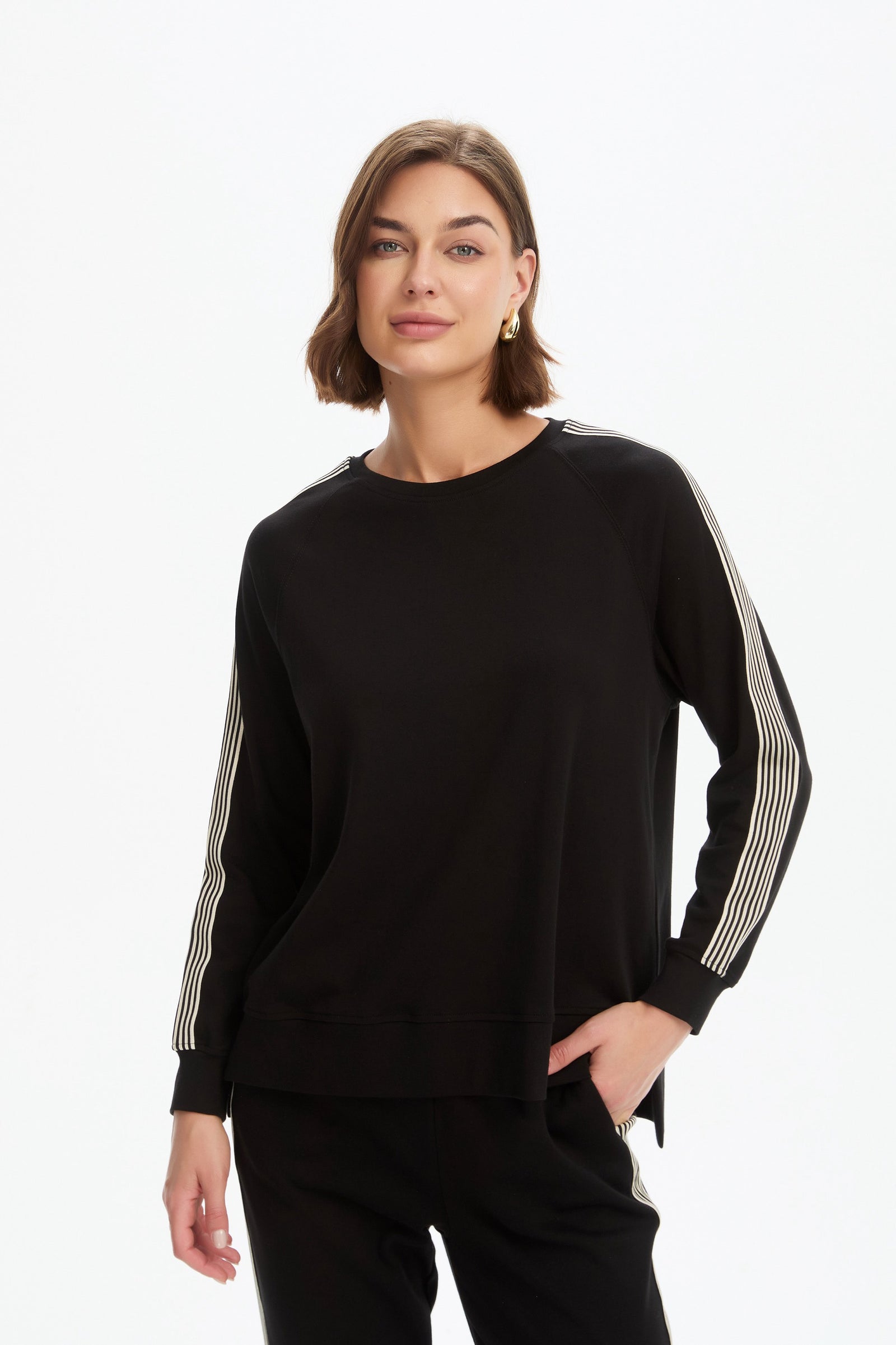 STRIPE SLEEVE SUMMER SWEAT black