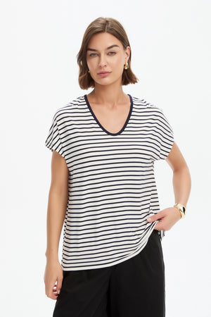 STRIPE V NECK SWING TEE