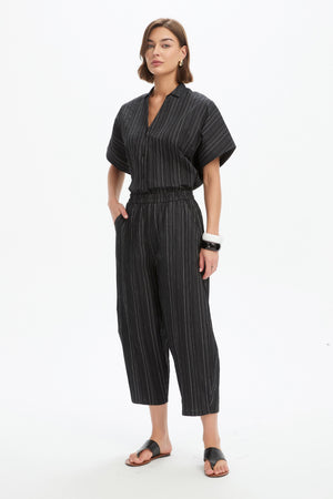 TEXTURED PINSTRIPE BARREL PANT