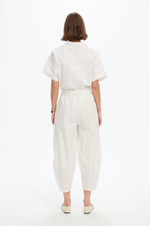TEXTURED PINSTRIPE BARREL PANT