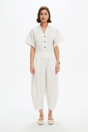 TEXTURED PINSTRIPE BARREL PANT