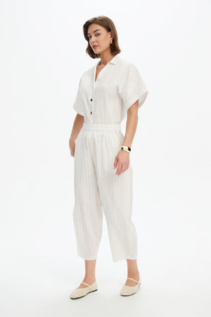 TEXTURED PINSTRIPE BARREL PANT