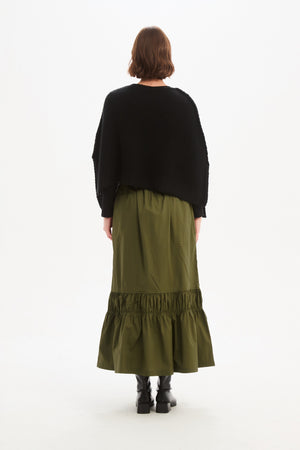 TIERED POPLIN ANKLE SKIRT