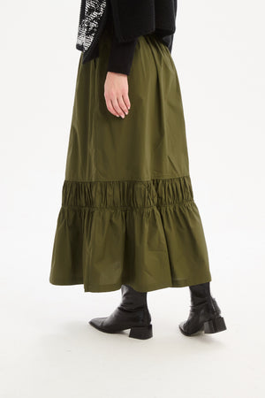 TIERED POPLIN ANKLE SKIRT