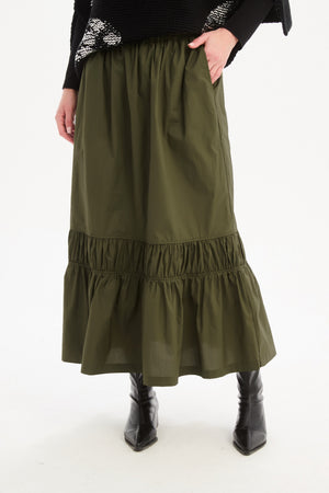 TIERED POPLIN ANKLE SKIRT