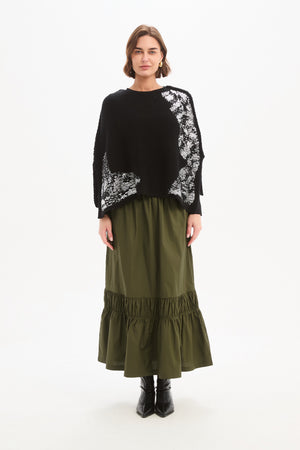 TIERED POPLIN ANKLE SKIRT