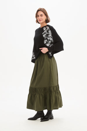 TIERED POPLIN ANKLE SKIRT