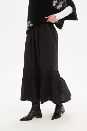 TIERED POPLIN ANKLE SKIRT