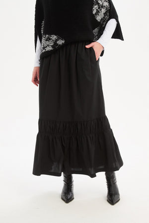 TIERED POPLIN ANKLE SKIRT