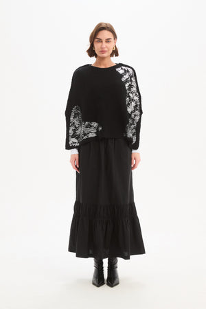 TIERED POPLIN ANKLE SKIRT