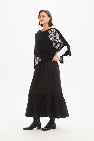 TIERED POPLIN ANKLE SKIRT