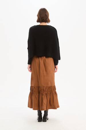 TIERED POPLIN ANKLE SKIRT