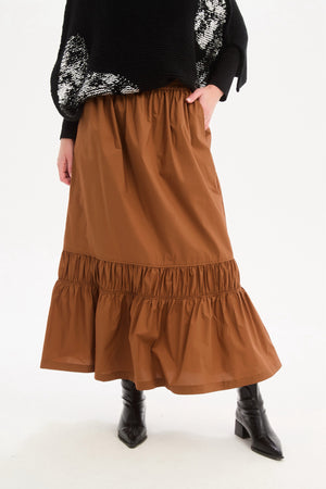 TIERED POPLIN ANKLE SKIRT